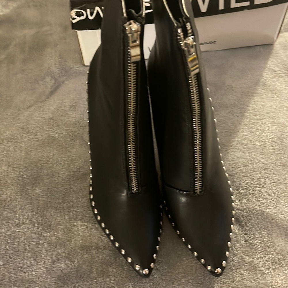 Studded Pointed-Toe Ankle Booties - Black